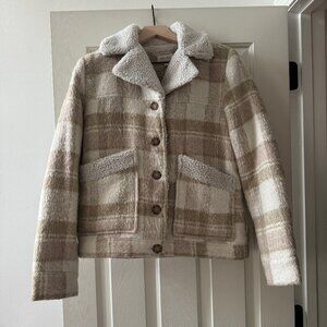 Brixton Women's Cream and Tan Fleece Coat